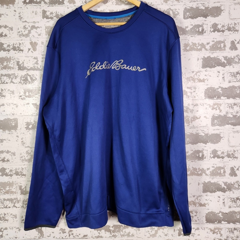 Eddie Bauer Outdoor Shirt Men's 2XLT Blue Long Sleeve‎ Script Logo Performance